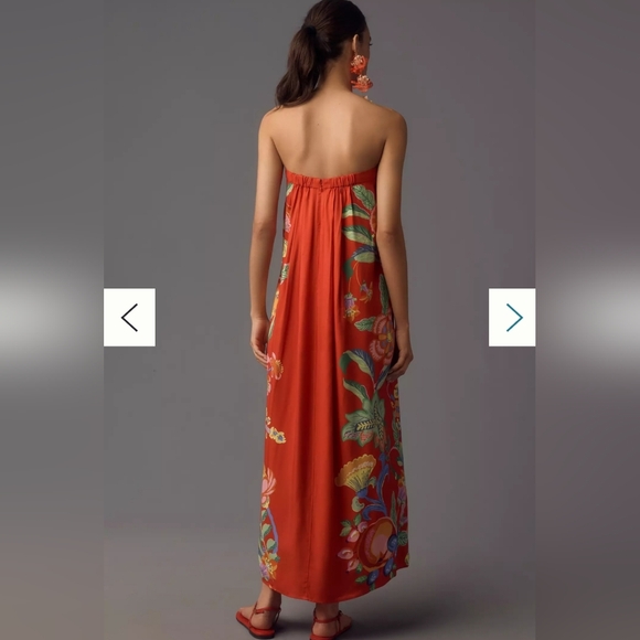 Anthropologie Strapless Pleated Column Midi Red Dress Size M - Picture 3 of 10